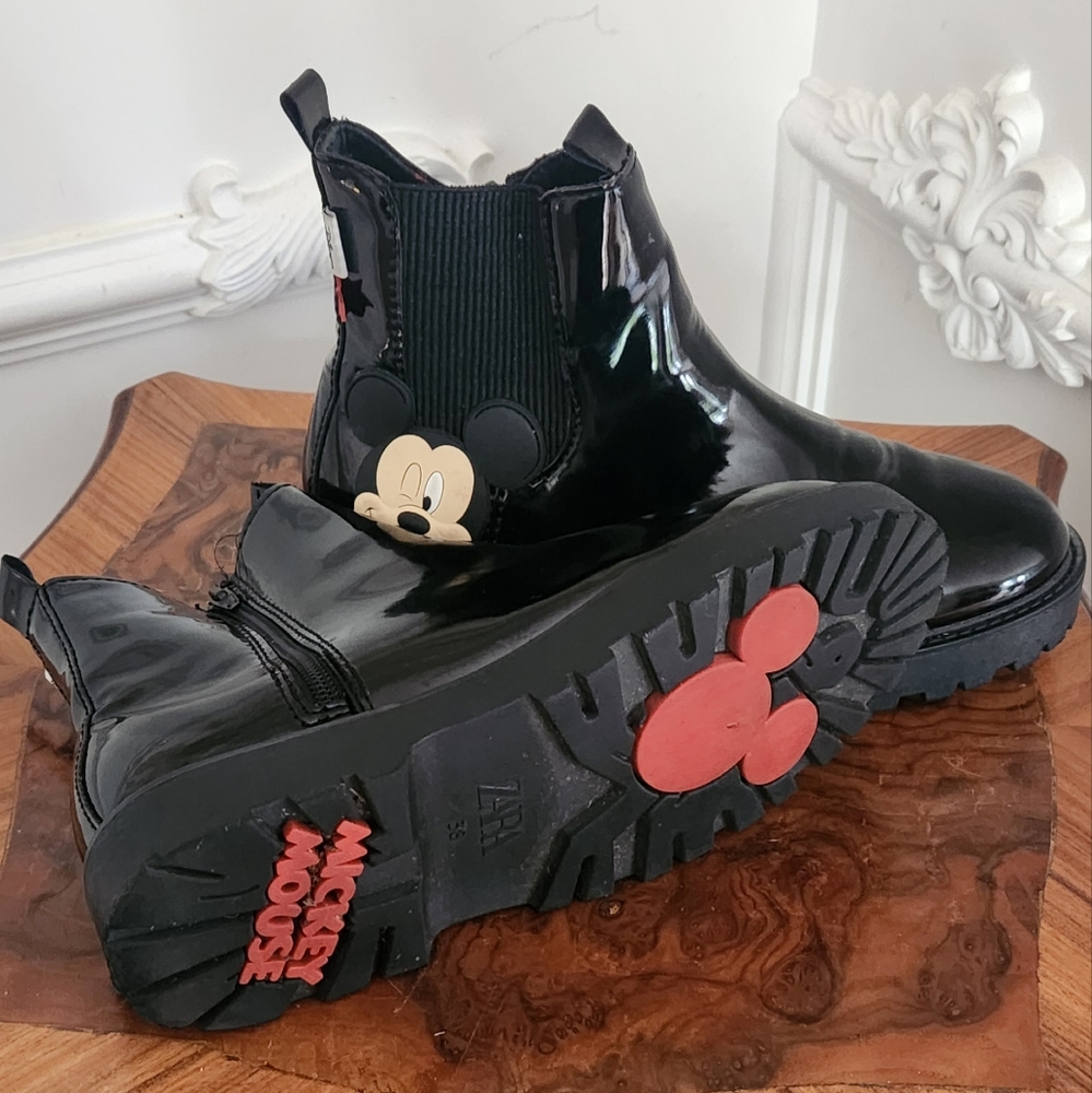 Zara Mickey Mouse Black Kids Boots